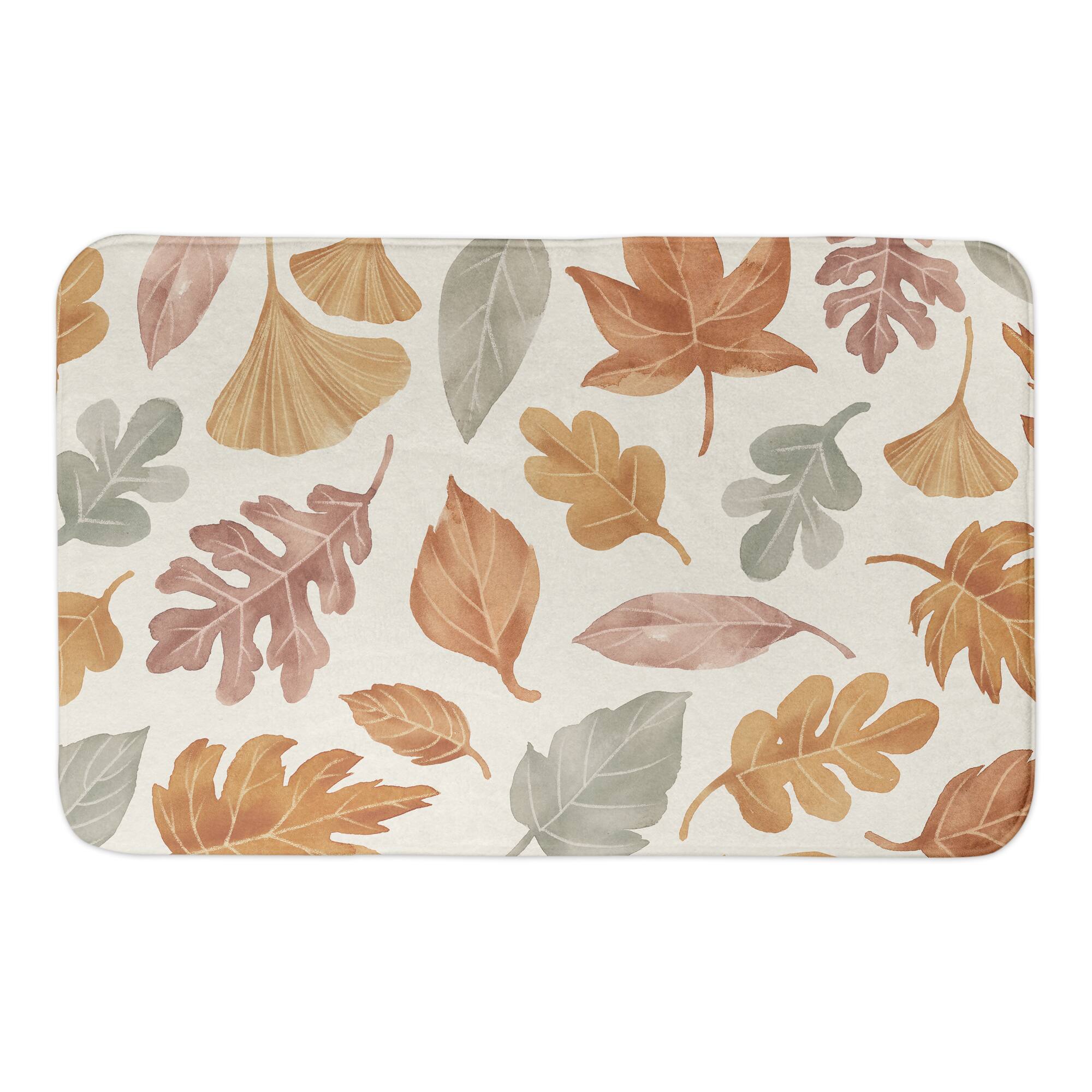 Fall Watercolor Leaves Bath Mat